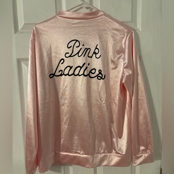 Pink Ladies Satin Jacket Grease Costume Pink Bomber Zip Up Size Large - Picture 3 of 5